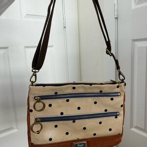 Fossil Cream Polka Dot Crossbody with Brown Trim